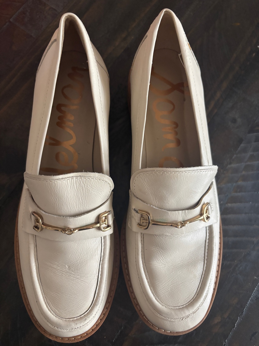 Sam Edelman Tully Slip on Ivory Leather Loafers